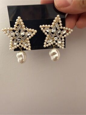 Sugarfix Crystal Star and Pearl Drop Earrings